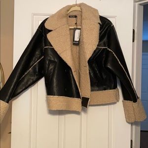 Nasty gal, faux leather/wool crop jacket